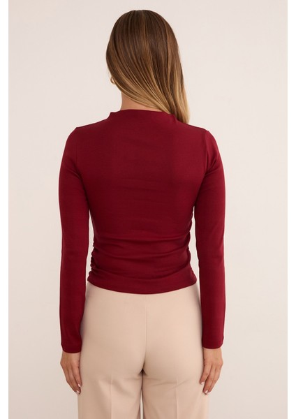 Basic Yanları Drapeli Dik Yaka Modal Bluz fırsatları