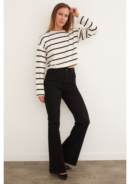 Çizgili Crop Triko Bluz modelleri