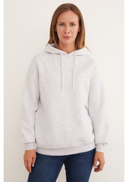 3 Iplik Basic Oversize Kapüşonlu Sweatshirt