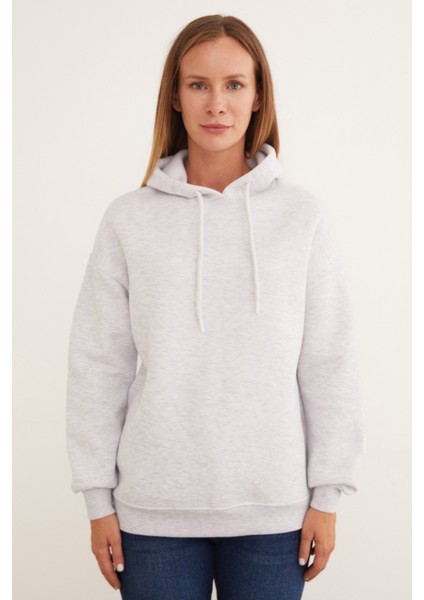 3 Iplik Basic Oversize Kapüşonlu Sweatshirt