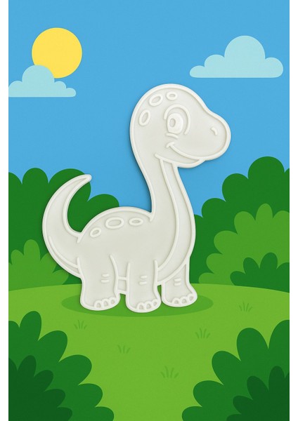 Uzun Boy Dino Figür Boyama Seti – 4 Renk Boya + 1 Fırça | Çocuk Eğitici Hobi Plakası (12 Cm)