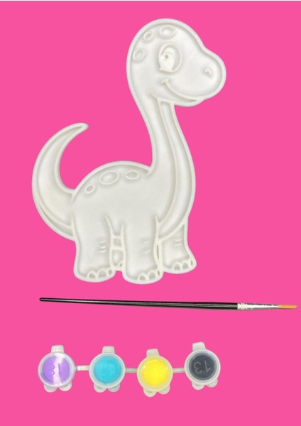 Uzun Boy Dino Figür Boyama Seti – 4 Renk Boya + 1 Fırça | Çocuk Eğitici Hobi Plakası (12 Cm) fiyatları