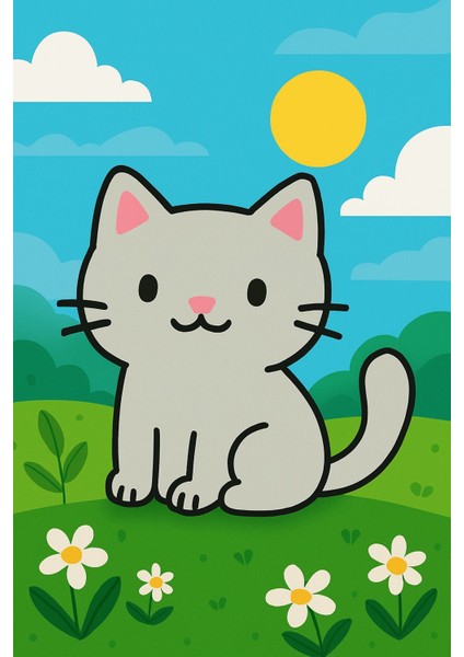 Kedi Figür Boyama Seti – 4 Renk Boya + 1 Fırça | Çocuk Eğitici Hobi Plakası (12 Cm) modelleri