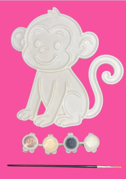 Maymun Figür Boyama Seti – 4 Renk Boya + 1 Fırça | Çocuk Eğitici Hobi Plakası (12 Cm) fiyatları