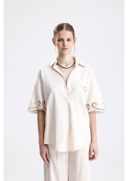 Beyaz Iş Nakışlı Keten Ikili Takım - Taş fiyatları