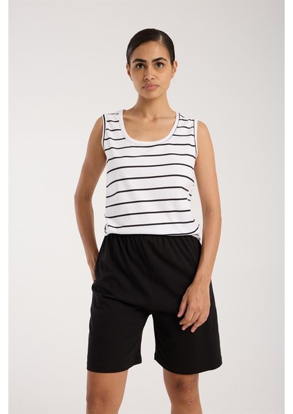 Modaserdem Akbeniz Kadın Kalın Askılı Beyaz Şortlu Pijama Takımı fırsatları