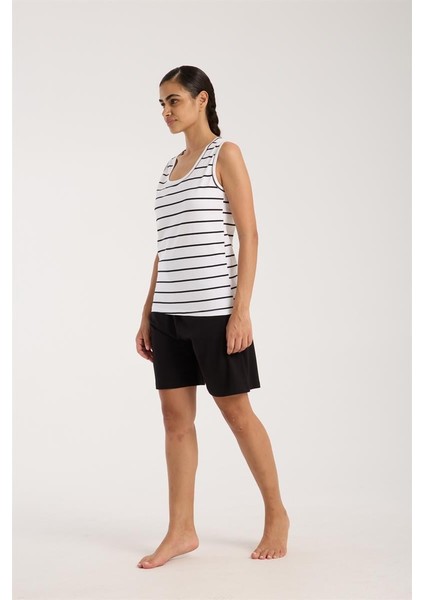 Modaserdem Akbeniz Kadın Kalın Askılı Beyaz Şortlu Pijama Takımı indirimleri