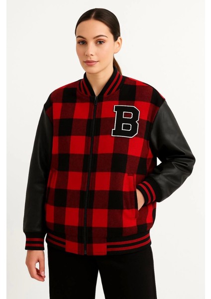 Kolları Suni Deri Içi Astarlı Oduncu Kolej Içi Ceket - Bordo modelleri