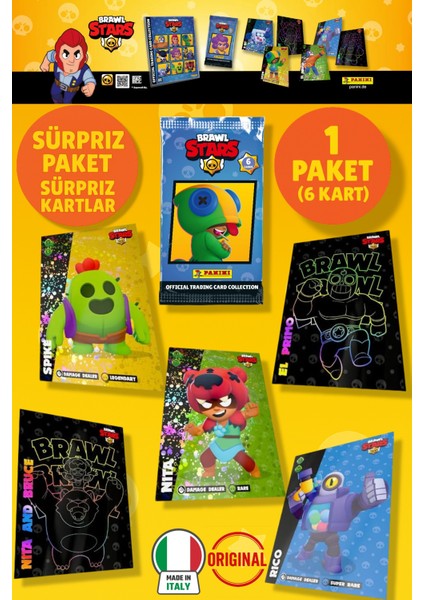 Brawl Stars Panini Resmi Kart Paketi: 1 Paket (6 Kart)