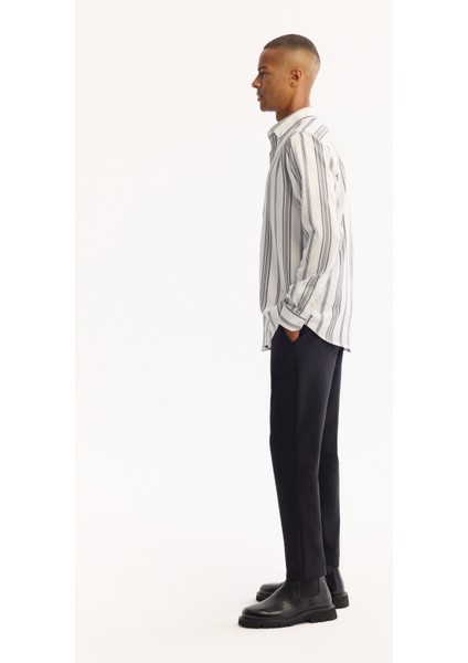 Erkek Lacivert Düğmeli Yaka Soft Touch Çizgili Comfort Fit Gömlek A52Y2057 modelleri