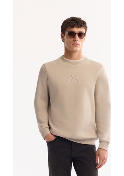 Erkek Taş Bisiklet Yaka Pamuklu Şardonlu Baskılı Regular Fit Sweatshirt A52Y1327