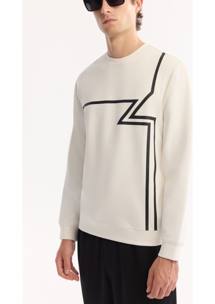 Erkek Ekru Bisiklet Yaka Pamuklu Bi-Stretch Baskılı Regular Fit Sweatshirt A52Y1284 fiyatları