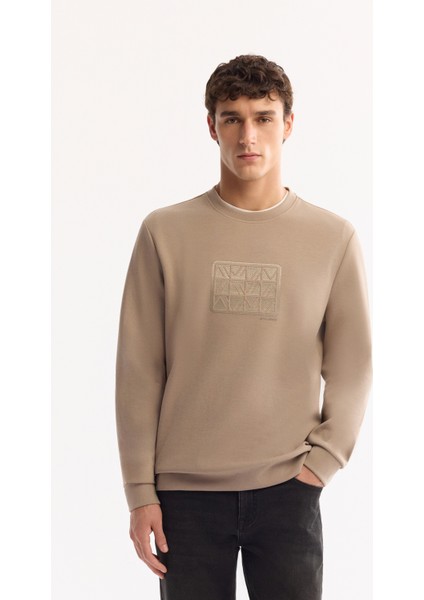 Erkek Vizon Bisiklet Yaka Pamuklu Bi-Stretch Baskılı Regular Fit Sweatshirt A52Y1289