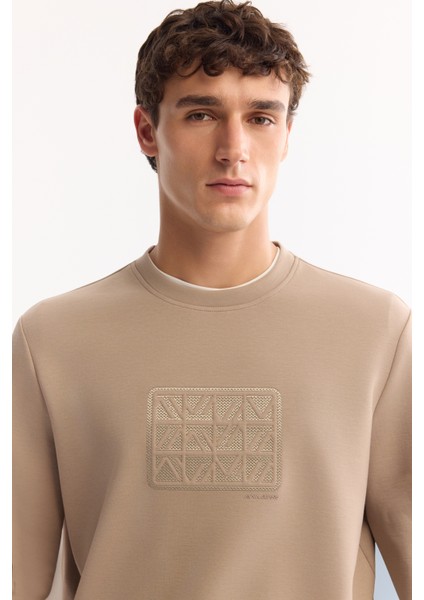 Erkek Vizon Bisiklet Yaka Pamuklu Bi-Stretch Baskılı Regular Fit Sweatshirt A52Y1289 modelleri