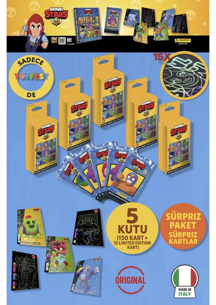 Brawl Stars Panini Resmi Kart Kutusu: 5 Kutu (150 Kart + 15 Limited Edition Kart)