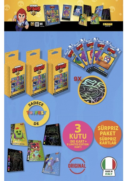 Brawl Stars Panini Resmi Kart Kutusu: 3 Kutu (90 Kart + 9 Limited Edition Kart)