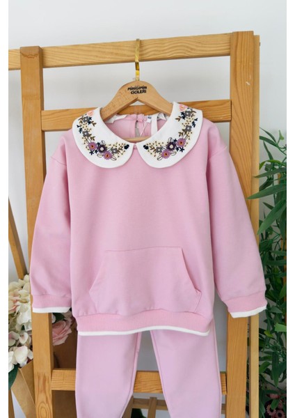 Yaka Işleme Detaylı Kanguru Cep Kız çocuk takım - Lila fiyatları