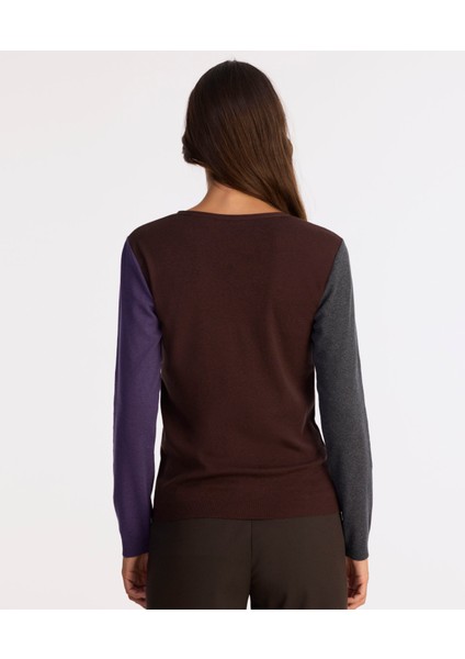 V Yaka Renk Bloklu Hırka modelleri