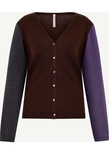 V Yaka Renk Bloklu Hırka fırsatları