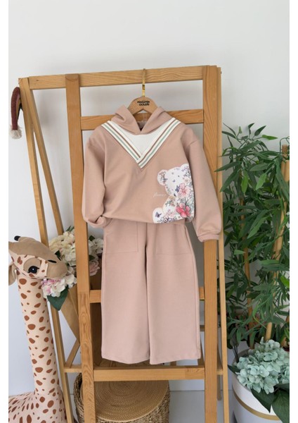 Ayıcık Baskılı Kapüşonlu Kız Çocuk takım - Vizon fiyatları