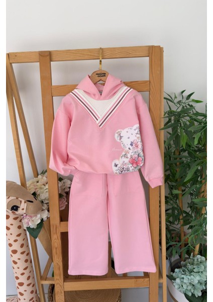 Ayıcık Baskılı Kapüşonlu Kız Çocuk takım - Pembe fiyatları