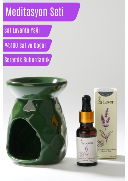 Meditasyon Ikilisi | Lavanta Yağı ve Yeşil Buhurdanlık | %100 Doğal