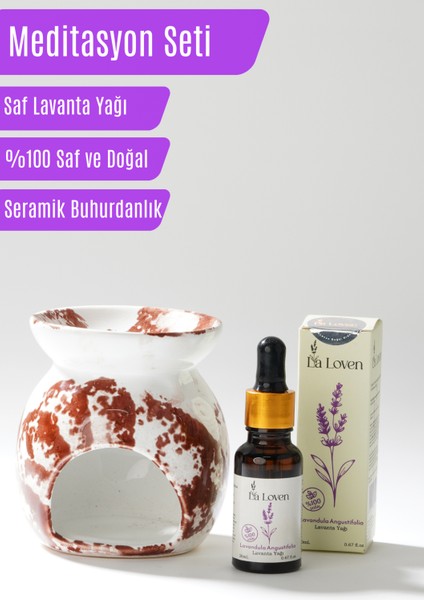 Meditasyon Ikilisi | Lavanta Yağı ve Bordo Desenli Buhurdanlık | %100 Doğal