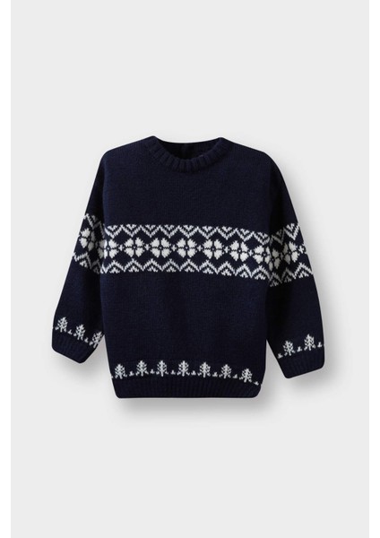 Erkek Bebek Bisiklet Yaka Desenli Triko Kazak F2600A525AU