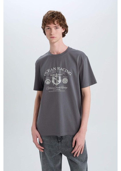 %100 Pamuk Regular Fit Bisiklet Yaka Baskılı Kısa Kollu Tişört E3430AX25HS modelleri