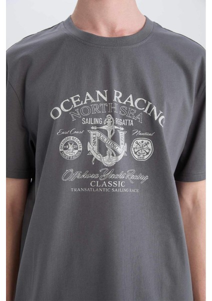 %100 Pamuk Regular Fit Bisiklet Yaka Baskılı Kısa Kollu Tişört E3430AX25HS indirimleri