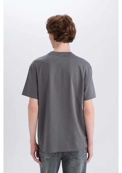 %100 Pamuk Regular Fit Bisiklet Yaka Baskılı Kısa Kollu Tişört E3430AX25HS