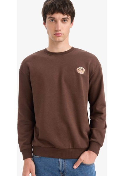 Boxy Fit Bisiklet Yaka Baskılı Sweatshirt E6433AX25AU