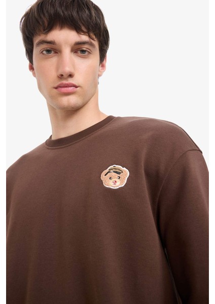 Boxy Fit Bisiklet Yaka Baskılı Sweatshirt E6433AX25AU fırsatları