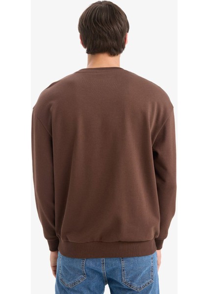 Boxy Fit Bisiklet Yaka Baskılı Sweatshirt E6433AX25AU indirimleri