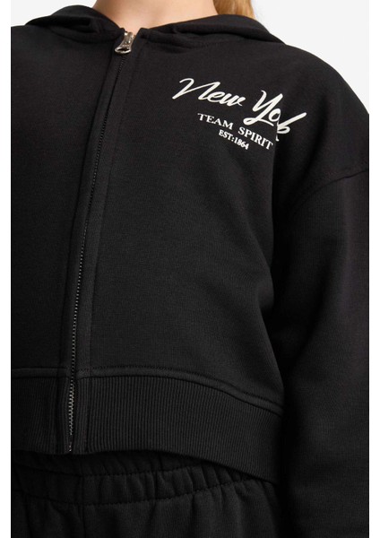 Kız Çocuk 2'li Takım Baskılı Kapüşonlu Sweatshirt Eşofman Altı E6417A825AU