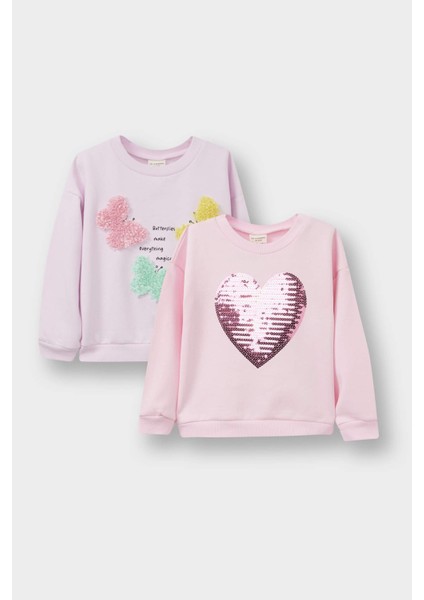 Kız Bebek Bisiklet Yaka Baskılı İçi Yumuşak Tüylü Sweatshirt E8922A525AU