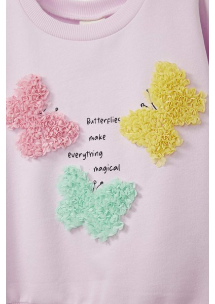 Kız Bebek Bisiklet Yaka Baskılı İçi Yumuşak Tüylü Sweatshirt E8922A525AU