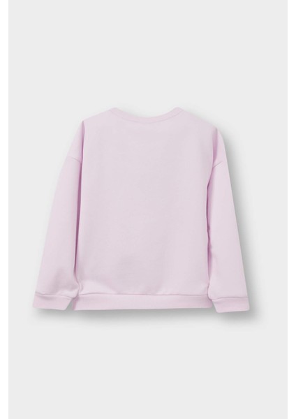 Kız Bebek Bisiklet Yaka Baskılı İçi Yumuşak Tüylü Sweatshirt E8922A525AU