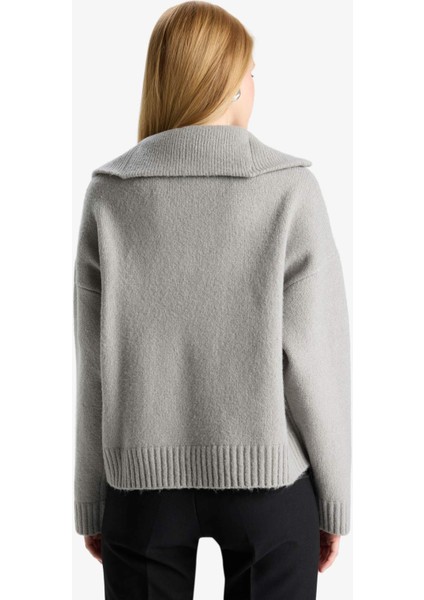 Oversize Geniş Kalıp Yarım Fermuarlı Dik Yaka Triko Kazak A8180AX25WN