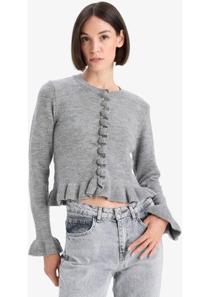 Regular Fit Bisiklet Yaka Triko Hırka