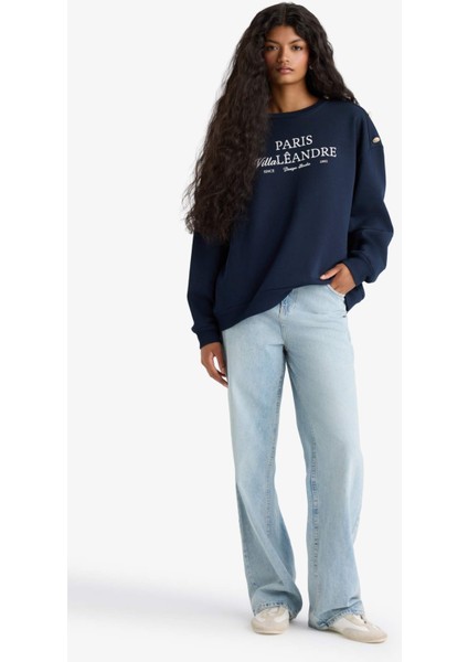 Relax Fit Bisiklet Yaka Baskılı Kalın Sweatshirt F7885AX25AU fiyatları