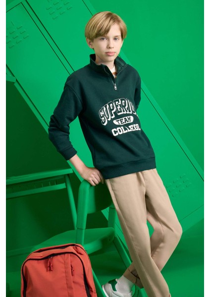 Erkek Çocuk Dik Yaka Fermuarlı Baskılı Okul Sweatshirt F2710A825AU