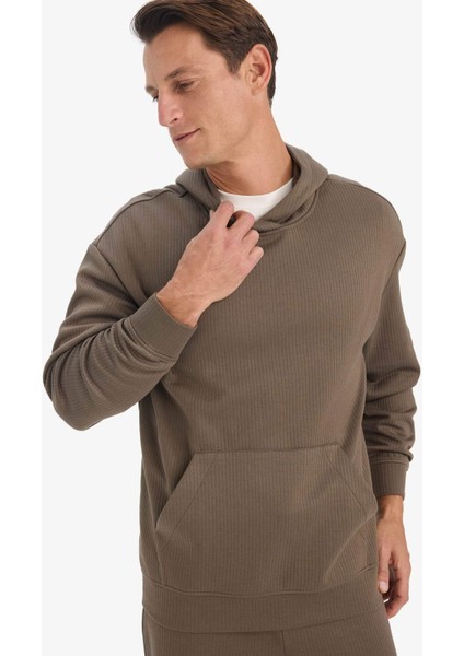 Boxy Fit Kapüşonlu Kanguru Cepli Jakarlı Sweatshirt E9308AX25AU