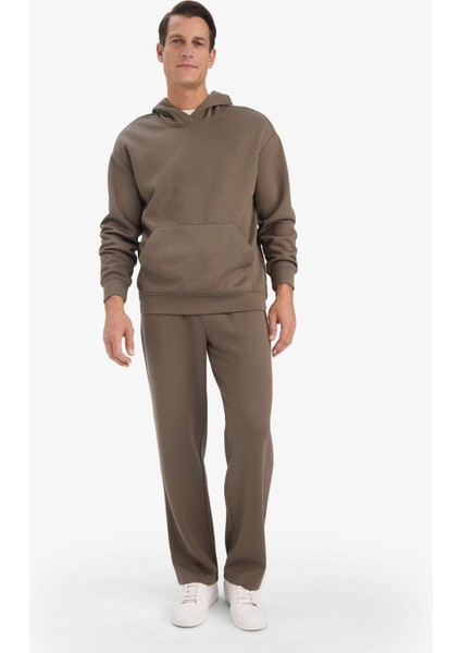 Boxy Fit Kapüşonlu Kanguru Cepli Jakarlı Sweatshirt E9308AX25AU fiyatları