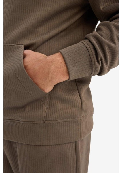 Boxy Fit Kapüşonlu Kanguru Cepli Jakarlı Sweatshirt E9308AX25AU