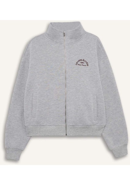 Relax Fit Yarım Balıkçı Yaka Baskılı Kalın Fermuarlı Sweatshirt F7890AX25AU