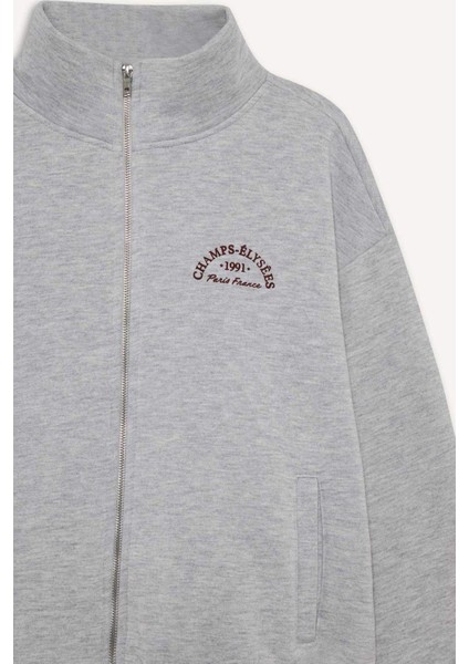 Relax Fit Yarım Balıkçı Yaka Baskılı Kalın Fermuarlı Sweatshirt F7890AX25AU fiyatları