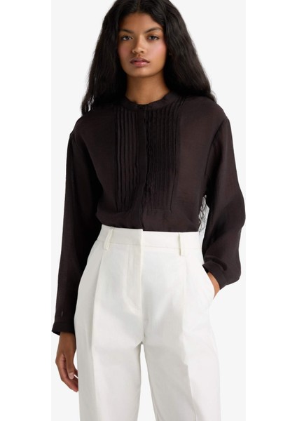 Oversize Geniş Kalıp Hakim Yaka Tensel Uzun Kollu Gömlek F9228AX25WN modelleri