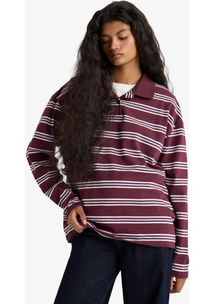 Relax Fit Polo Yaka Çizgili Sweatshirt modelleri