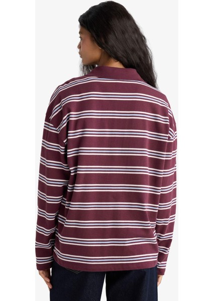 Relax Fit Polo Yaka Çizgili Sweatshirt